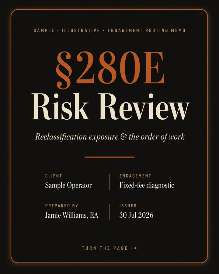§280E Risk Review — illustrative sample deliverable